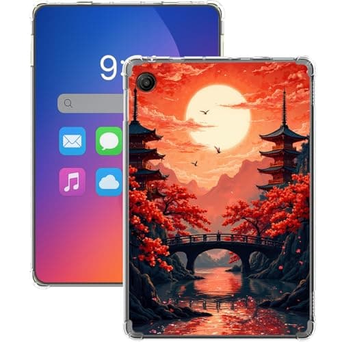 Gmeyutqy Clear Case for T-Mobile REVVL Tab 2 10.1", Ultra Slim Lightweight TPU Soft Transparent Cover for T-Mobile REVVL Tab 2 5G 2025, Japanese Red Sun Cherry Blossom