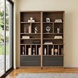 78.7" Bookcase Set of 2, Tall Bookshelf with 2 Drawers, 9 Open Storage Cubes, Modern Wood Display Bookcase for Living Room, Home Office, Study, Entryway, Black Walnut