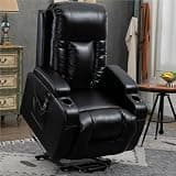 UOPYNE Power Lift Recliner Chair for Elderly with Massage and Lumbar Heating, Heavy Duty Single Motor Electric Reclining Sofa, Leather Black Living Room Furniture with Cup Holders