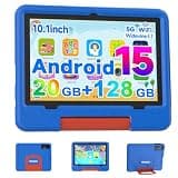 IWEGGO Android 15 Kids Tablet with EVA Case, 10 inch Tablet for Kids, 20GB RAM+128GB ROM/MAX 2TB, 1280 * 800 IPS HD Eye-Care Touch Screen, 2.0GHz Quad-core Toddler Tablets, 5G WiFi6, Widevine L1 Blue