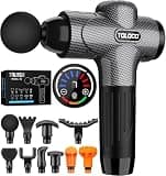 TOLOCO Massage Gun, Back Massager 10 Replacement Head for Pain Relief Deep Tissue, Percussion Massage Guns 7 Speed Level Super Quiet Electric Massager Fathers Day Dad Gifts, Carbon