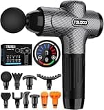 TOLOCO Massage Gun, Back Massager 10 Replacement Head for Pain Relief Deep Tissue, Percussion Massage Guns 7 Speed Level Super Quiet Electric Massager Fathers Day Dad Gifts, Carbon