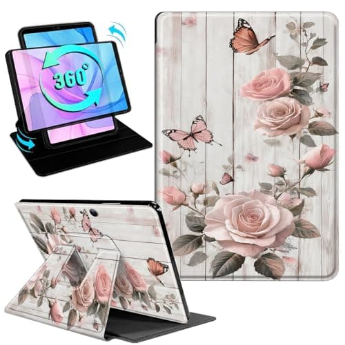 Gmeyutqy Case for Microsoft Surface Pro 11/10/9 13 Inch 2024/2022, 360 Degree Rotating Swivel Stand Flip Shockproof Leather Cover with Auto Sleep/Wake, Pink Butterfly Rose