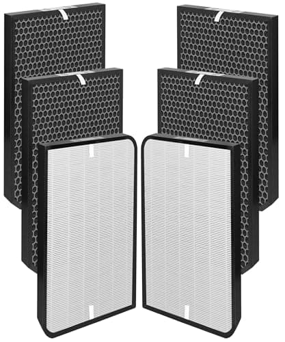 AD5500 Replacement Filter Compatible with Air Doctor 5000, 5500, 5500i Air Purifiers, 6-Pack Set Includes 2 High-Efficiency Filters and 4 Carbon Filters, Replaces Part # ADF5005, ADF5006, ADF5001