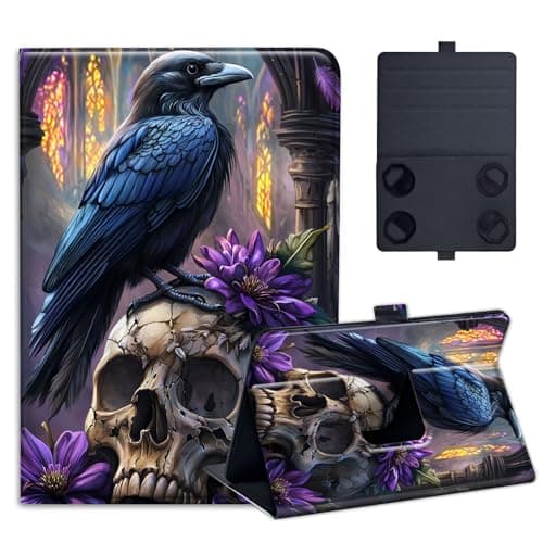 KUJKBFWJ Universal 6-7" Tablet Case, PU Leather Folio Protective Shell Tablet Case Cover for 6-7 Inch, Raven Skull Floral