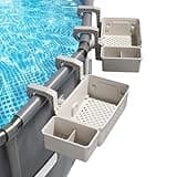 AquaJoyer 2 Sets of Poolside Storage Baskets with Cup Holders - Perfect for 3-Inch or Smaller Top Rails - Above Ground Pool Accessories - Fit for Most Above Ground Pool(Grey)