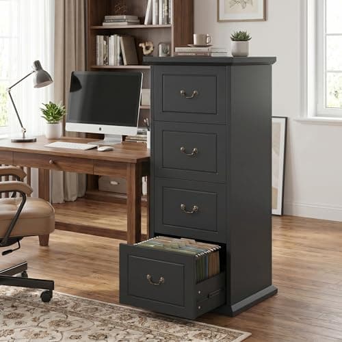 Tribesigns Wooden 4-Drawer File Cabinet with Adjustable Hanging Bar,Vertical File Cabinet for Letter/Legal/A4/F4 Size,Tall Filing Cabinet for Home Office (Black)