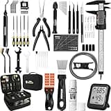 76pcs 3D Printer Tools Kit with Bag, 3D Printer Accessories includes Digital Caliper, Hygrometer, PTFE Tube Kit, Deburring Tool, Scrapers, Nozzle Cleaning, for Bambu Lab, Ender 3, FDM/SLA Printers etc