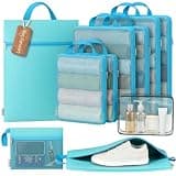 10 Set Compression Packing Cubes for Travel Essentials Suitcase, Mesh Collapsible Packing Cubes for 26 Inch Luggage, Expandable Travel Packing Organizers with Shoe Laundry Bag (Blue, 26")