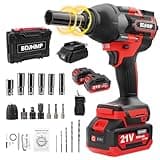 Cordless Impact Wrench 1/2 Inch, 1500 N.m/1106ft-lbs Brushless Impact Gun Compatible with Makita 18V Batteries, 3000 RPM High Torque Electric Power Impact Driver Set for Car Home (Red With Battery)
