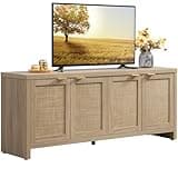 SICOTAS TV Stand for Living Room Boho Entertainment Center for Bedroom with 4 Rattan Cabinets Farmhouse Television Stands with Storage Large Media Console Table for TVs up to 65 Inch