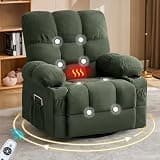 GOWE Massage Swivel Recliner Chair with Vibration Massage and Lumbar Heating for Adults,350LBS Oversized Rocker Recliner Single Sofa with Side Pocket,Cup Holder and USB Charge Port for Living Room