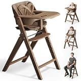 Mamazing GrowPod Pro Wooden Baby High Chair for 6 Months to 220lbs, Easy to Clean with Tray, Compact Foldable Highchair for Kitchen & Dining Room, with 5-Point Safety Harnesses and Guard Bar
