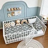 Abosbeet Twin Over Twin Size Floor Bed with Door, Metal Floor Bed Frame with Steel Slat Support No Box Spring Needed Easy Assembly, White
