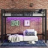 Bellemave Twin XL Size Metal Loft Bed, Loft Bed with Easy Climbing Ladder and Guardrails, Black