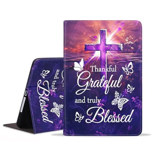 Case for Samsung Galaxy Tab A 10.1 Inch 2019 Tablet (Model: SM-T510/T515/T517), Slim Lightweight PU Leather Cover, Adjustable Stand Case, Inspirational Quote Thankful Grateful and Truly Blessed