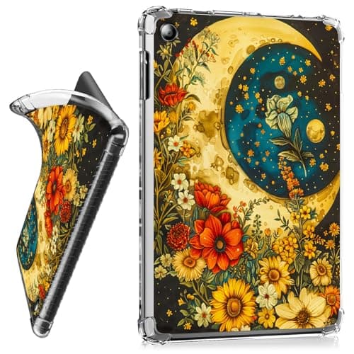 RWUTYTIUL for Amazon Kindle Fire Max 11 (13th Generation 2023 Release) 11" Clear Tablet Case, Transparent Shockproof Protective Shell Lightweight TPU Accessories Cover Women Man, Flower Big Moon