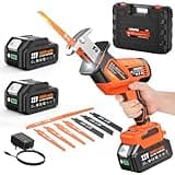 Cordless Reciprocating Saw With 8 Blades – 2×4000mAh Batteries, Brushless Motor, Variable Speed 0‑3200 SPM, Tool‑Free Blade Change, Power Reciprocating Saw for PVC Wood, Metal Cutting DIY