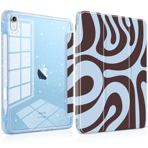 TWOLSKOO Glitter Case for iPad Air 11 inch M4 2026 / M3 2025 / M2 2024 - Sparkly Bling Bling Hard Acrylic Back with Pencil Holder, Slim Trifold Stand Folio Cover, Auto Sleep/Wake, Brown Swirl