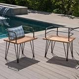 Hassyee Industrial Outdoor Furniture Set with Metal Legs and Solid Wood Tabletop for Poolside, Lawn, Patio Dining Table and Chairs Set with Slatted Table for Garden, Balcony (2 Chairs)