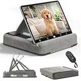 TabHolderix Tablet Pillow Stand with Remote Controller, Multi-Angle Foldable iPad Holder for Bed/Sofa/Desk/Lap, Soft Pad Dock with Storage Pocket & Stylus Mount, Compatible with 4.7-13" Devices(Grey)