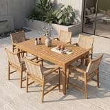 NTC Noma 63 Inch Solid Wood Dining Table and 6 Luno Chairs, Weather Resistant Patio Table for Patio Dining Sets, Backyard, Deck & Dining Room, Easy Assembly, Natural