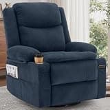 Korser Recliner Chair, 360° Swivel Rocker Recliner for Adults, Rocking Recliners with Massage & Heat, Nursery Rocking Chairs with Cup Holders, Manual Reclining Glider for Living Room, Nursery, Blue