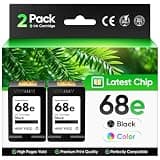 68e 68 Ink Cartridges with chip Black 2-Pack High Yield Replacement for HP Ink 68e 68XL Compatible Work with HP Envy 6155e 6555e 6152e 6552e 6558e 6110e 6500e 6100e 6165e Printer All-in-One Inkjet Ink