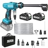 SEESII Cordless Portable Washer, Electric Power Washer with 2x4000mAh Batteries, Lightweight Washer Gun with 6-in-1 Nozzle & 27FT Hose, Handheld Power Cleaner for Car, Driveway, Garden, Patio & Fence
