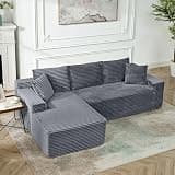 94.5" L-Shaped Cloud Sectional Couch, Left Facing Modular Compressed Boneless Sectional Sofa with Chaise Lounge, Plush Corduroy Boneless Corner Sofa for Living Room