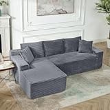 94.5" L-Shaped Cloud Sectional Couch, Left Facing Modular Compressed Boneless Sectional Sofa with Chaise Lounge, Plush Corduroy Boneless Corner Sofa for Living Room