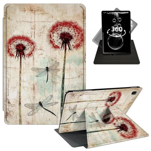 FKIUBWRY Case for Samsung Galaxy Tab A7 Lite 2021 8.7 Inch (SM-T220/T225/T227),360 Degree Rotating PU Leather Slim Folio Stand Cover,Soft TPU Back Protective,Dandelion Dragonfly
