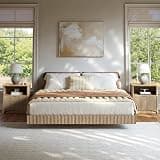 Evermagin Bedroom Set, Queen Floating Bed Frame & Nightstands,Natural Beech