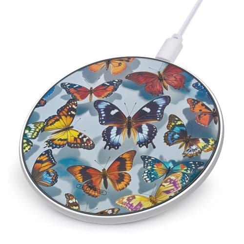 Butterflies Wireless Charger Portable 10W Fast Wireless Charging Pad Compatible with Phone Ultra-Thin Charging Station Lightweight Charger Mat for Travel Home Office Desk