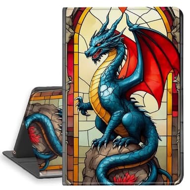 HGGJFLYX Case for Kindle Paperwhite 11th Gen 2022/2024, PU Leather Folio Cover with Auto Sleep/Wake, Multi-Angle Stand E-Book Protective Cover 6" for Kindle 11th 2022,Stained Glass Dragon