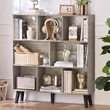 LEYAOYAO 8 Cube Bookshelf, Mid-Century Modern Book Shelf with Legs, Grey