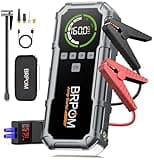 Jump Starter with Air Compressor, BRPOM 8000A Portable Car Jump Starter (All Petrol/12L Diesel), 160PSI 12V Battery Jump Starter Power Pack with Jump Clamps, LCD Screen, 600 Lumens Emergency Light