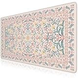iCasso Pink Floral Desk Mat, Desk Pad, XXL Large Mouse Pad, Anti-Slip Big Mousepad with Stitched Edges, Computer Mouse Pads for Desktop Decor, Cute Office Desk Accessories for Women(Pink)