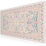 iCasso Pink Floral Desk Mat, Desk Pad, XXL Large Mouse Pad, Anti-Slip Big Mousepad with Stitched Edges, Computer Mouse Pads for Desktop Decor, Cute Office Desk Accessories for Women(Pink)