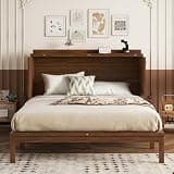GENTERUN Queen Murphy Bed Cabinet with Power Station, Rattan & Drawer