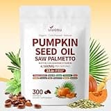 VivoNu Pumpkin Seed Oil with Saw Palmetto Capsules | 4500mg | 300 Count| 33 in 1 Vitamin C D3 B12 E A, Castor, Zinc, Biotin, Iron, Peppermint | Hair Growth & DHT Blocker for Women Men