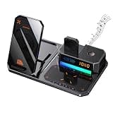 PawTrackerX T50 3 in 1 Wireless Charging Station for Apple, Charger for iPhone, Apple Watch and AirPods, with Bluetooth Speaker and Ambient Light, Flat Charging Dock for Desk and Nightstand, Black