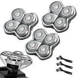 MEMIRY 3 Pack Pro 4 Shaver Replacement Heads Compatible with Skull Shaver Pitbull Pro 4 Series Head Shavers, 4-Head Replacement Razor Heads, Metallic Gray, with 2 Cleaning Brushes