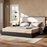 Merax King Platform Bed Frame with Bouclé Upholstered Headboard, Solid Wood Bed Frame No Box Spring Needed, Wooden Noise-Free Platform Bed for Bedroom, Black