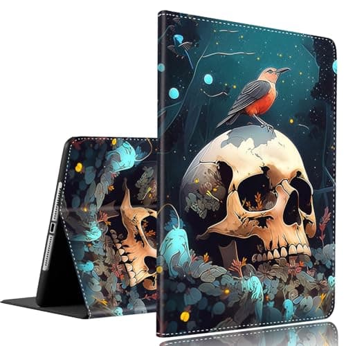 Case for iPad Air 13 inch 2024/iPad Pro 12.9 inch 6th/5th/4th/3rd Gen 2022/2021/2020/2018 ,Slim Fit Foldable Standing Cover Case with Auto Sleep/Wake ,Skull Flower and Bird