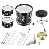 3-Piece Drum Set Black Complete Drum Kit with Drumsticks Throne Cymbals and Bass Drum Stand - Compact Percussion Instrument Set for Practice Room Studio Rehearsal Setup Use (black)