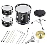 3-Piece Drum Set Black Complete Drum Kit with Drumsticks Throne Cymbals and Bass Drum Stand - Compact Percussion Instrument Set for Practice Room Studio Rehearsal Setup Use (black)