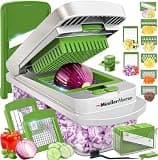 MUELLER HOME Pro-Series 10-in-1, 8 Blade Vegetable Chopper, Onion Mincer, Cutter, Dicer, Egg Slicer with Container, French Fry Cutter Potato Slicer, Home Essentials, Salad Chopper White Sand/Green