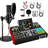 Podcast Microphone Bundle with Live Sound Card Audio Mixer, Podcast Equipment Bundle with 3.5mm BM800 Microphone for Pc/Youtube Live Streaming Singing Gaming, Sound Board with Voice Changer, Denoise