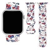 American Flag Butterfly Flowers IWatch Bands, July 4th Independence Day Smartwatch Bands Compatible With Apple Watch 38/40/41mm Wristbands Silicone Strap Replacements For Series 11/10/9/Se/Ultra Women